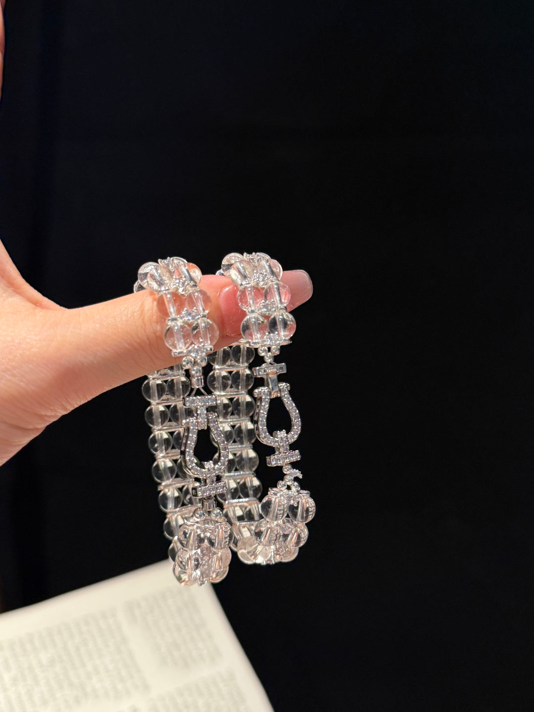 Clear Quartz Crystal Bracelet with Silver-Tone Rhinestone Clasp