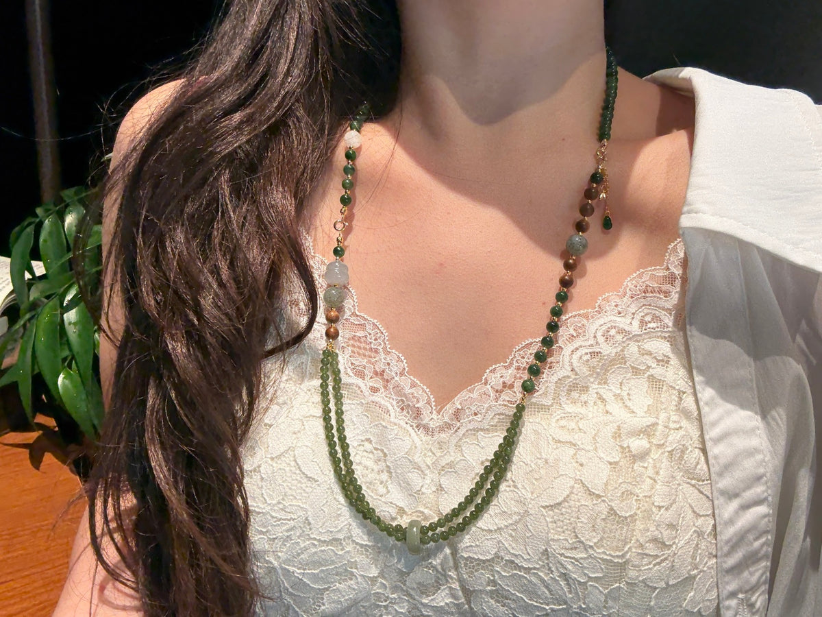 Green Hetian Jade & Agarwood Necklace and Bracelet Set – Lucky Gourd,