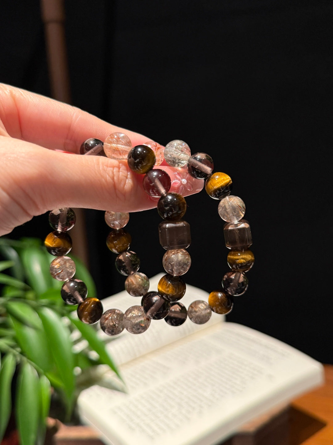 Tiger's Eye, Smoky Quartz & Black Gold Super Seven Bracelet – Grounding & Inner Strength