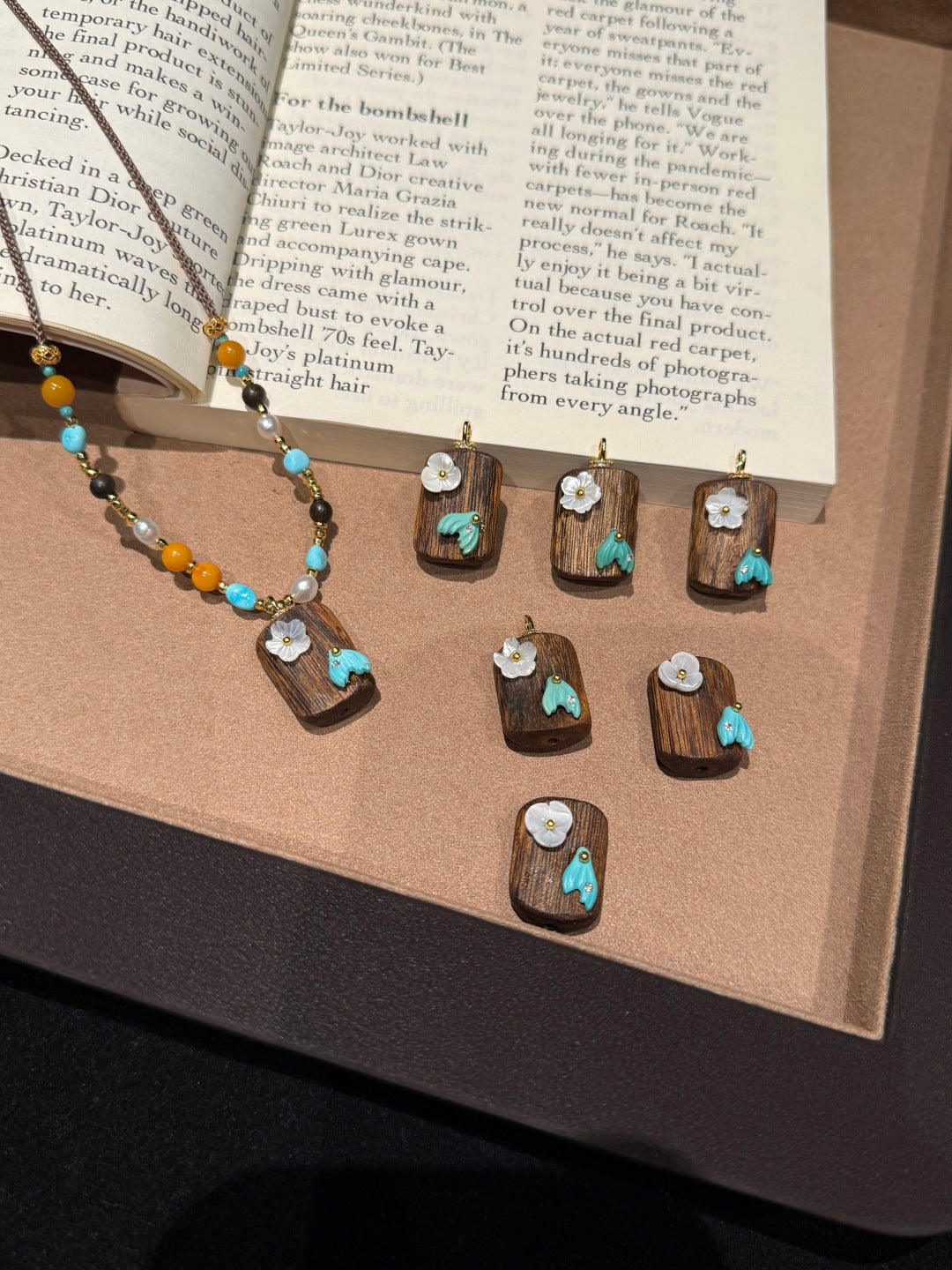 Amber & Turquoise Pendant Necklace with Agarwood – Nature-Inspired Jewelry