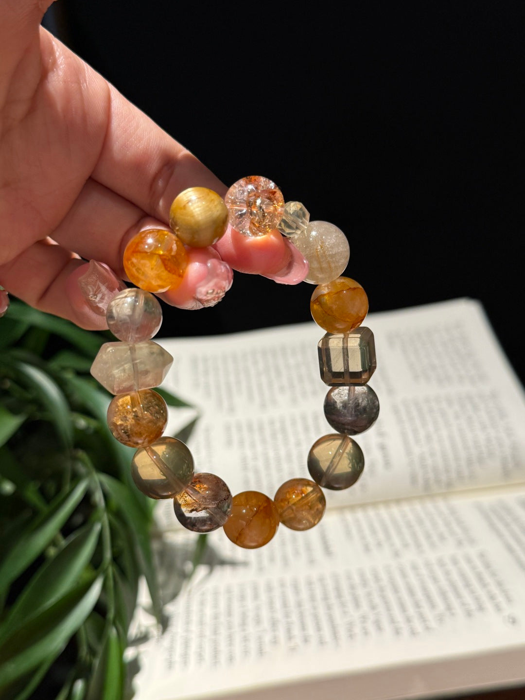 Handmade Mixed Quartz Beaded Bracelet with Golden Rutilated Quartz, Citrine and Clear Quartz