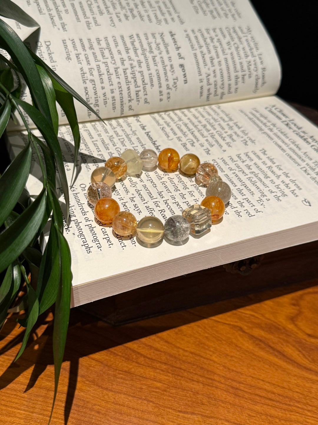 Handmade Mixed Quartz Beaded Bracelet with Golden Rutilated Quartz, Citrine and Clear Quartz