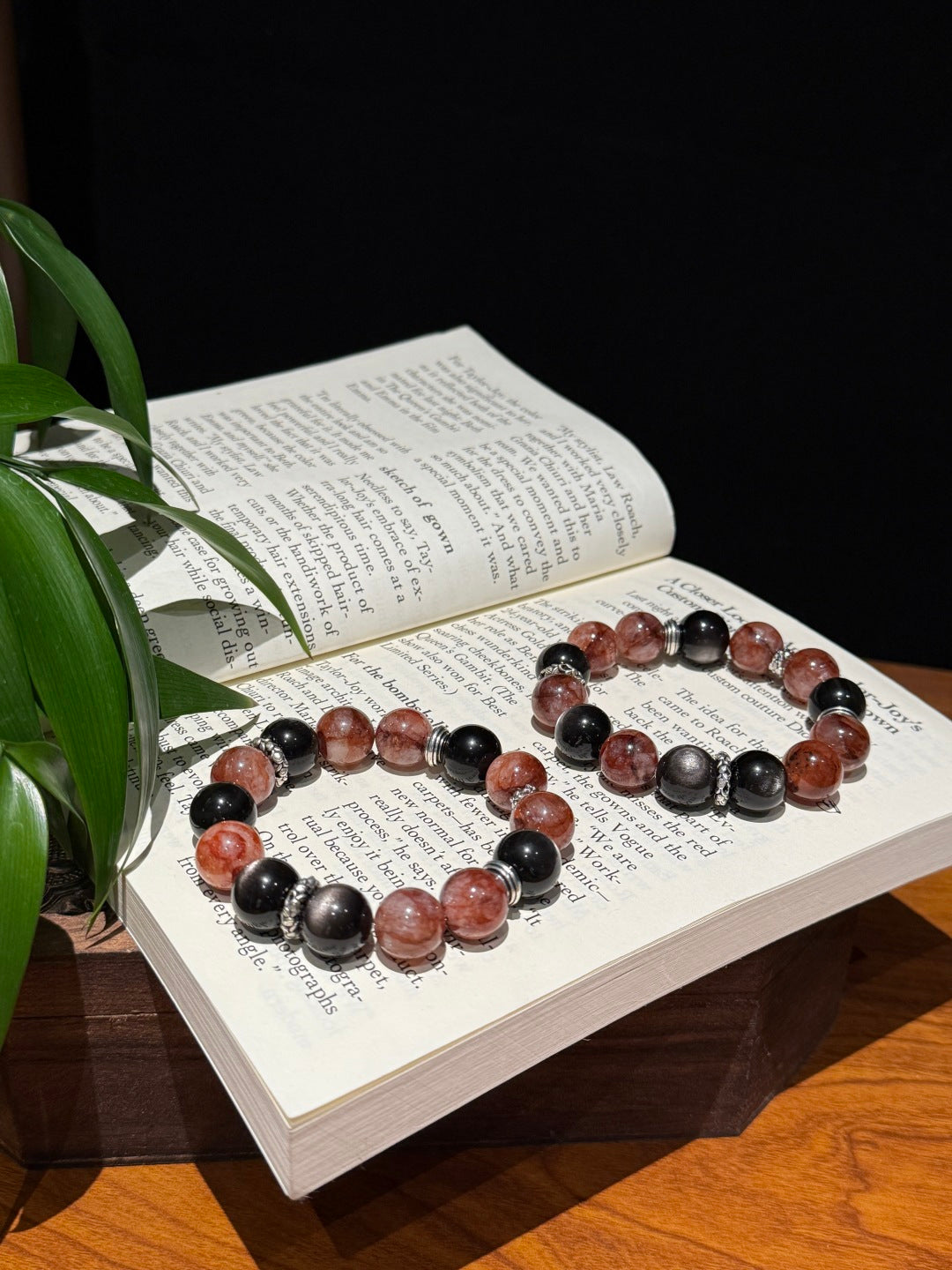 Red Hematoid Quartz & Silver Obsidian Beaded Bracelet — A Wish for Vitality and Protection