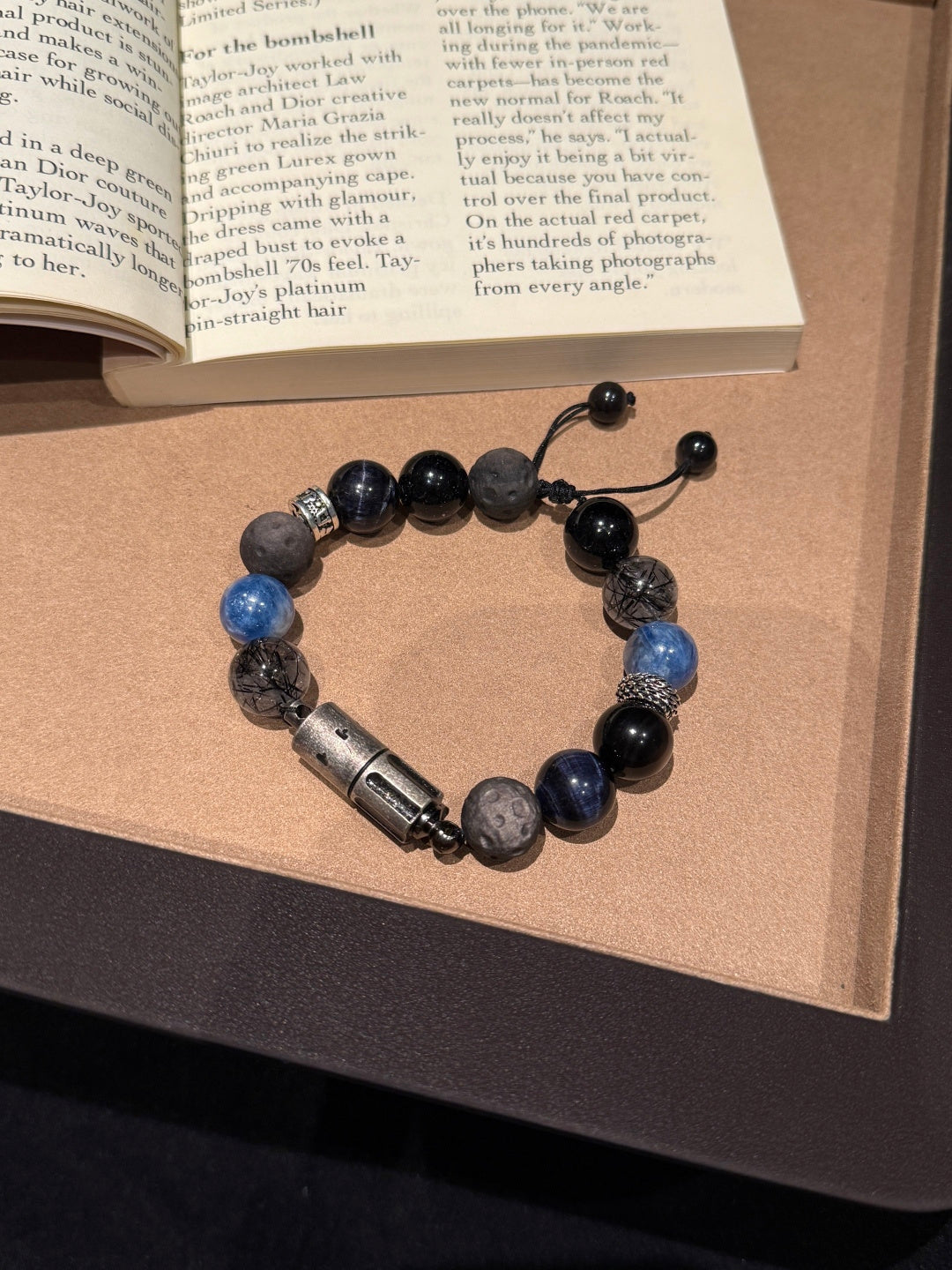 Black Obsidian & Blue Tiger's Eye Beaded Bracelet with Hidden Lighter — A Wish for Protection and Steady Focus