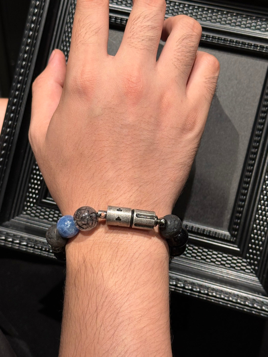 Black Obsidian & Blue Tiger's Eye Beaded Bracelet with Hidden Lighter — A Wish for Protection and Steady Focus
