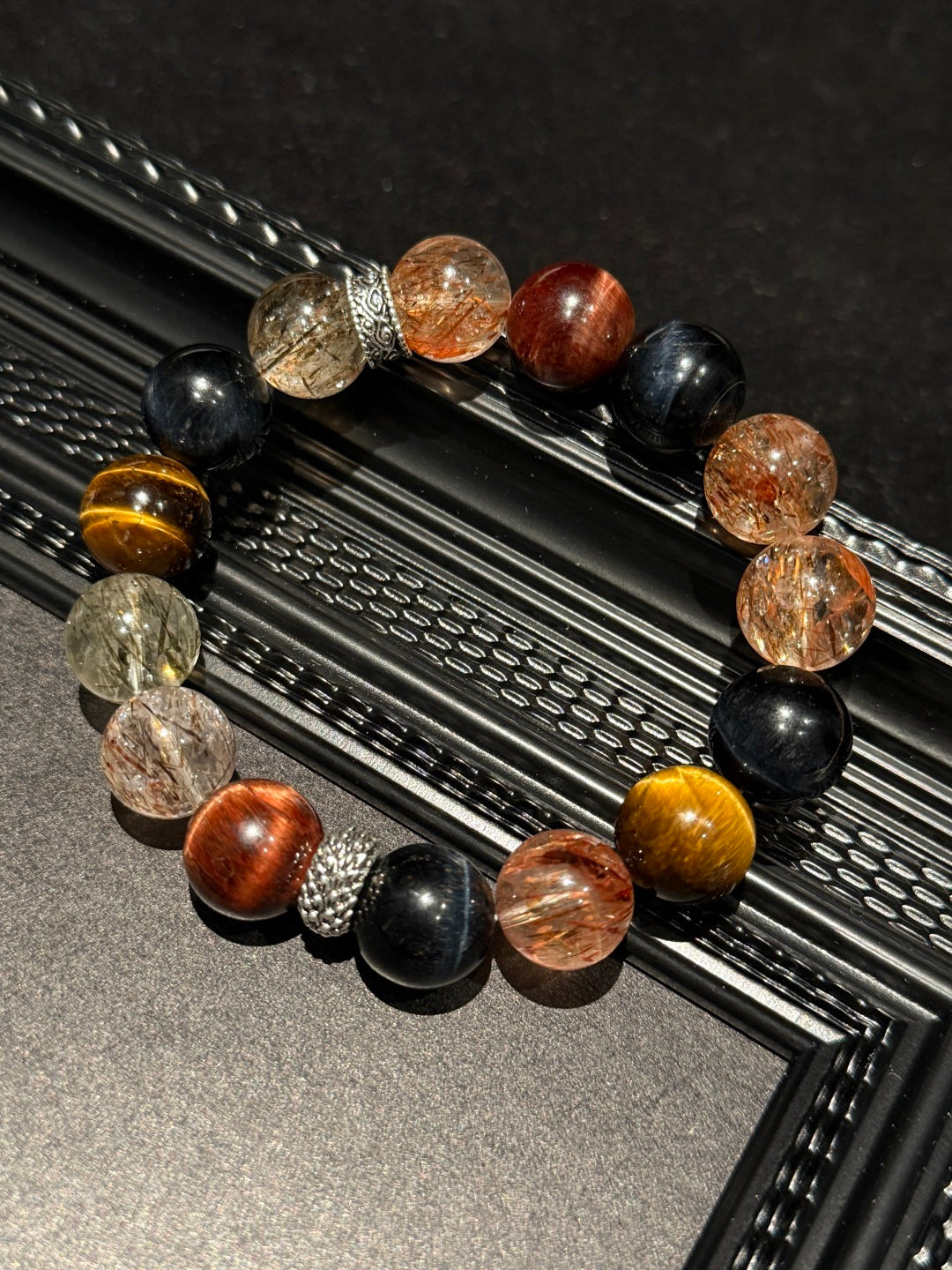 Tri-Color Tiger's Eye & Black Gold Super Seven Beaded Bracelet — A Wish for Power and Protection