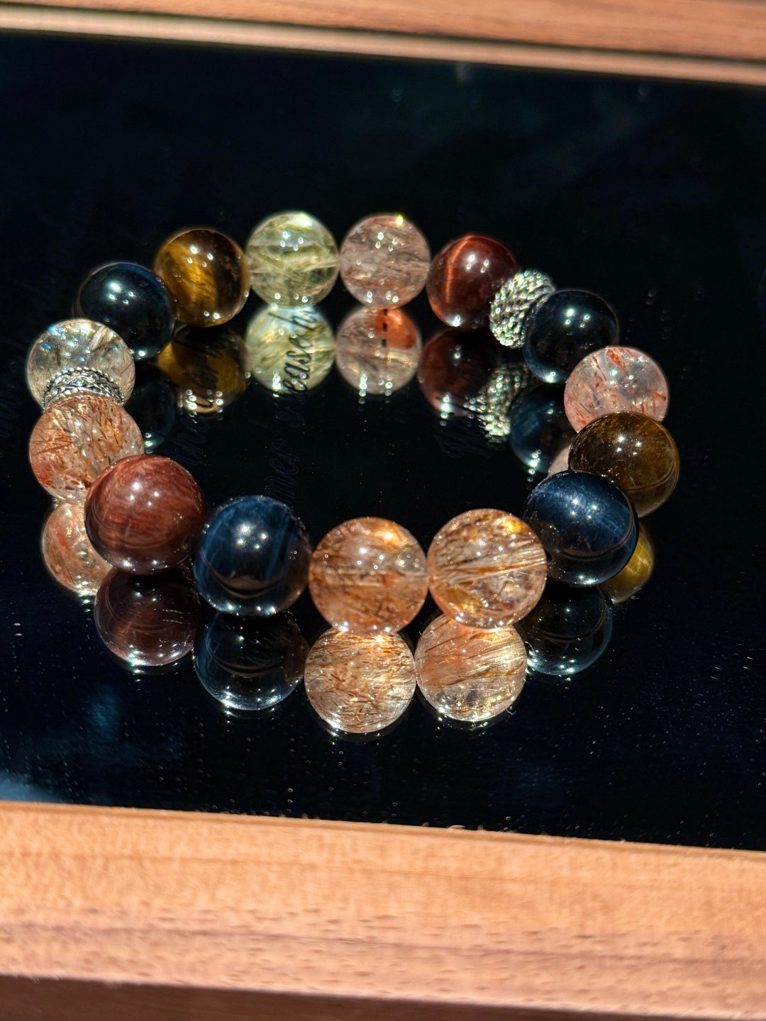 Tri-Color Tiger's Eye & Black Gold Super Seven Beaded Bracelet — A Wish for Power and Protection