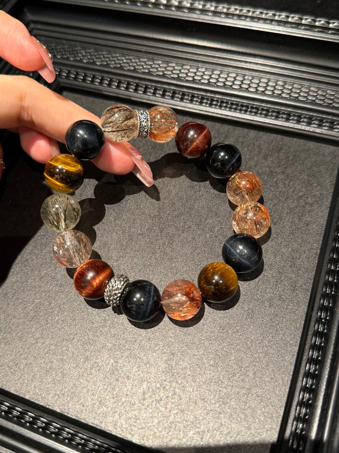 Tri-Color Tiger's Eye & Black Gold Super Seven Beaded Bracelet — A Wish for Power and Protection