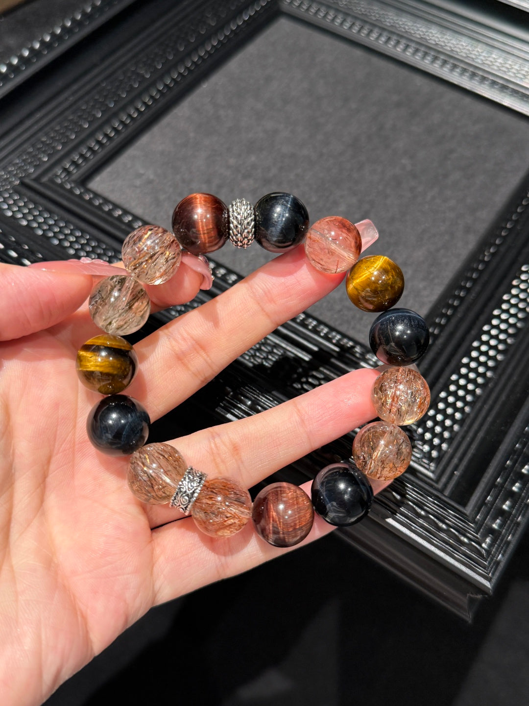 Tri-Color Tiger's Eye & Black Gold Super Seven Beaded Bracelet — A Wish for Power and Protection