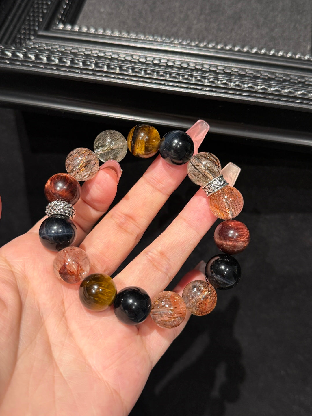 Tri-Color Tiger's Eye & Black Gold Super Seven Beaded Bracelet — A Wish for Power and Protection