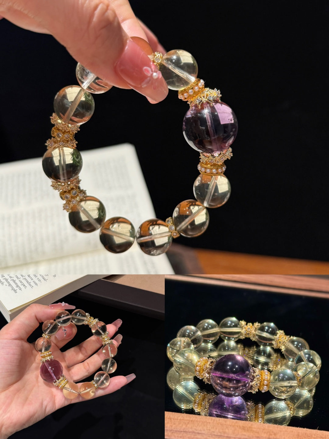 Citrine & Amethyst Beaded Bracelet with Gold Accents — A Wish for Wealth and Nobility