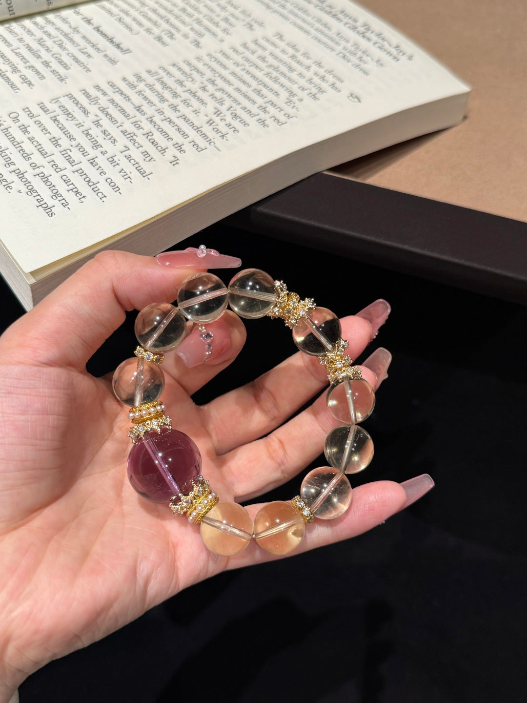 Citrine & Amethyst Beaded Bracelet with Gold Accents — A Wish for Wealth and Nobility