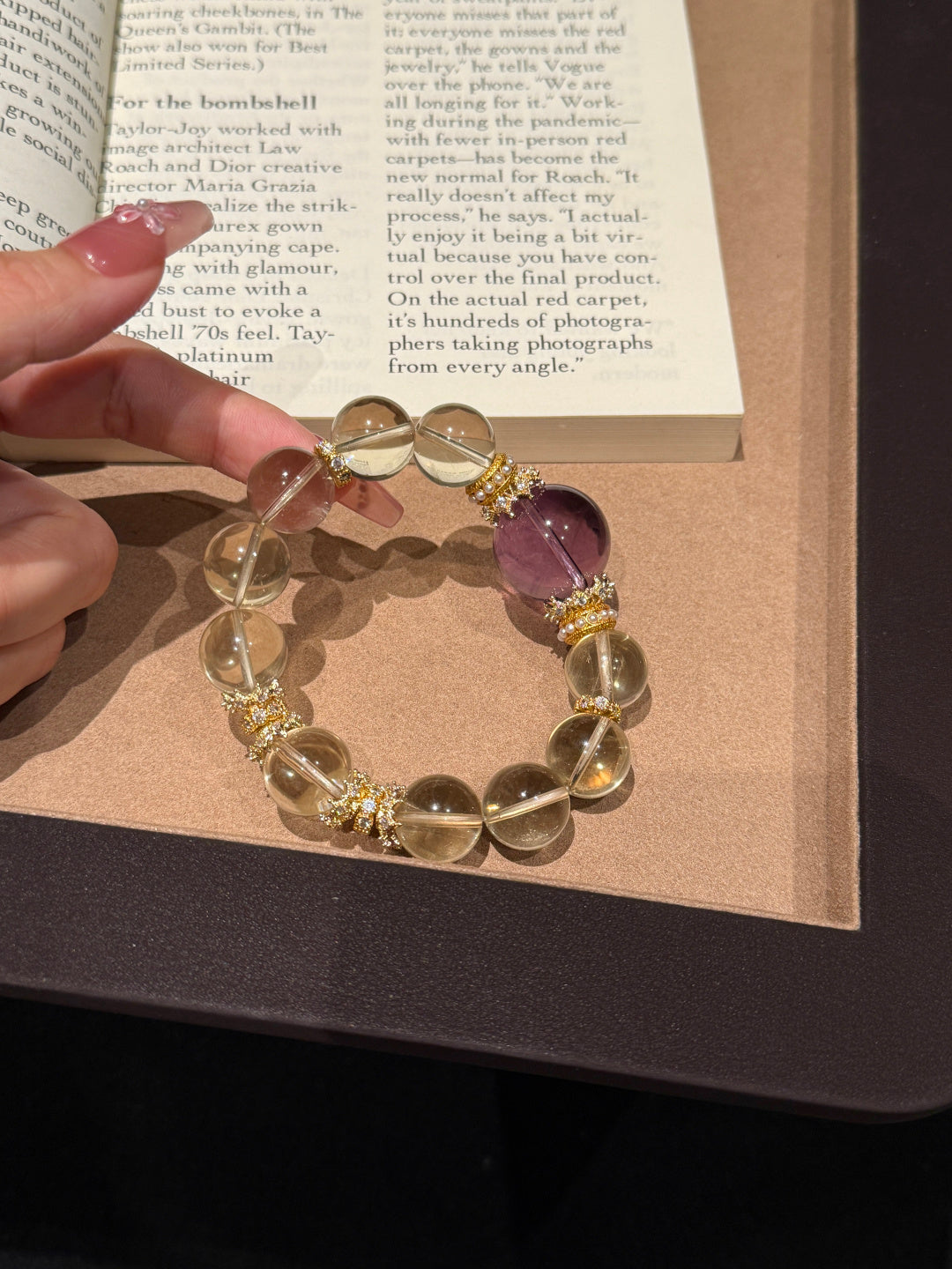 Citrine & Amethyst Beaded Bracelet with Gold Accents — A Wish for Wealth and Nobility