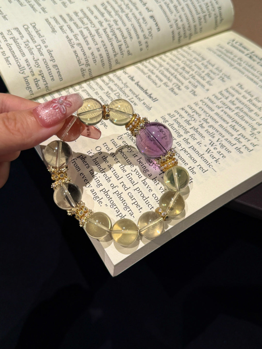 Citrine & Amethyst Beaded Bracelet with Gold Accents — A Wish for Wealth and Nobility
