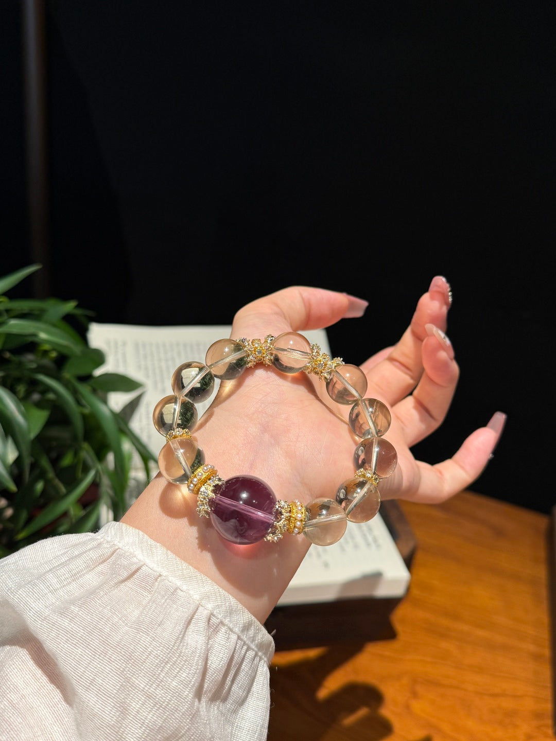 Citrine & Amethyst Beaded Bracelet with Gold Accents — A Wish for Wealth and Nobility