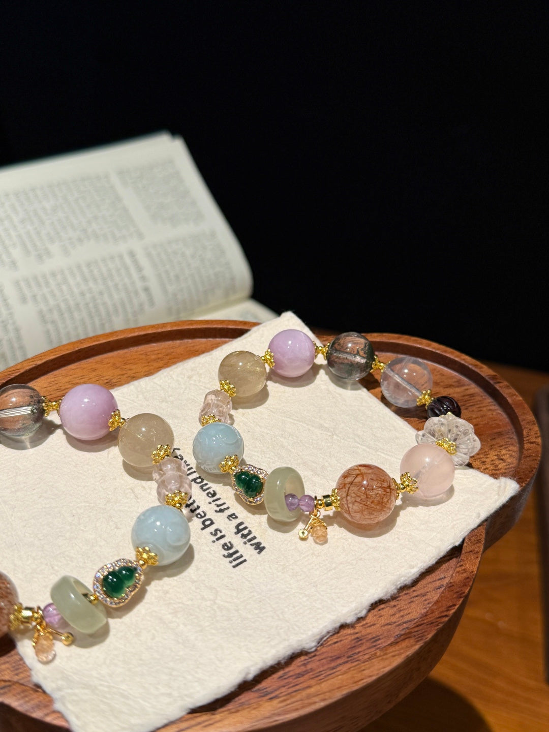 Multi-Gemstone Beaded Bracelet with Black Gold Super Seven & Jade — A Wish for All-Around Fortune