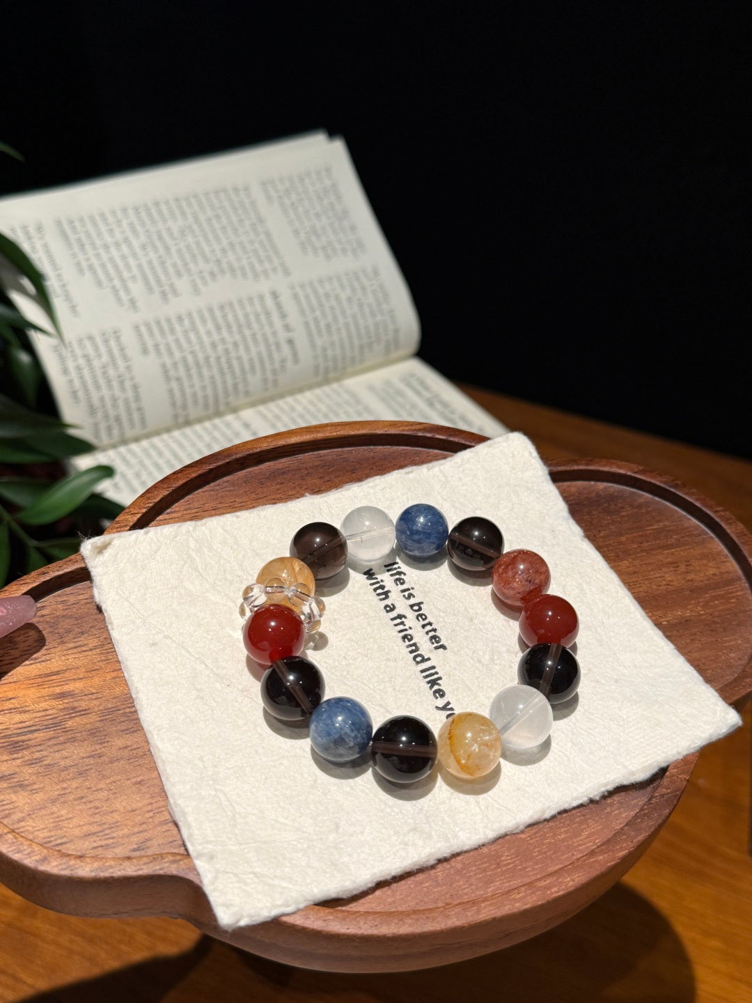 Multi-Gemstone Beaded Bracelet with Blue Kyanite, Ice Obsidian & Red Agate — A Wish for Clarity and Peace