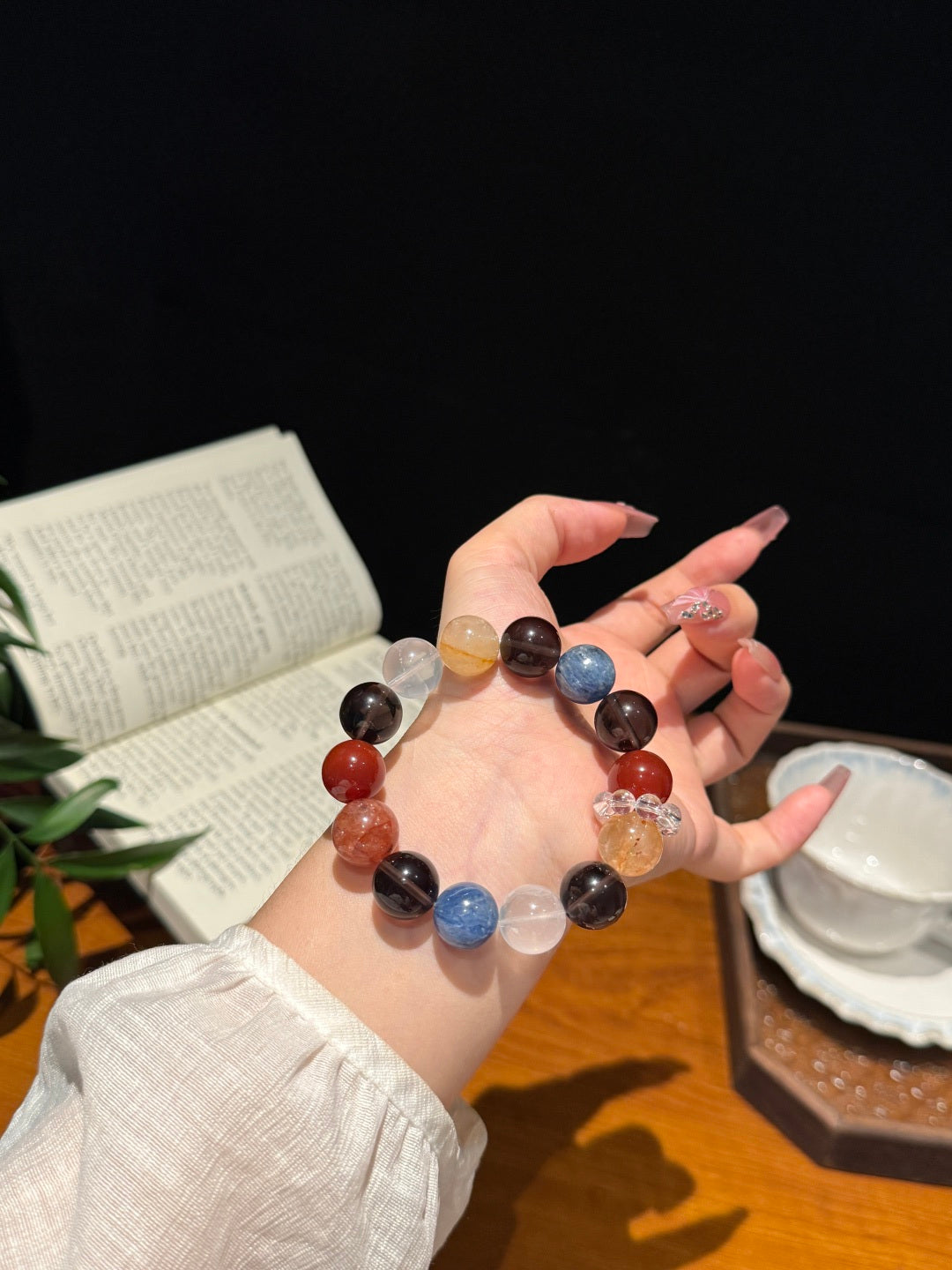 Multi-Gemstone Beaded Bracelet with Blue Kyanite, Ice Obsidian & Red Agate — A Wish for Clarity and Peace