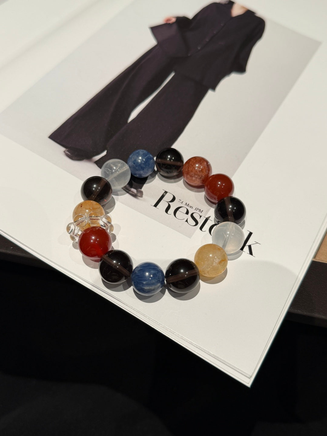 Multi-Gemstone Beaded Bracelet with Blue Kyanite, Ice Obsidian & Red Agate — A Wish for Clarity and Peace