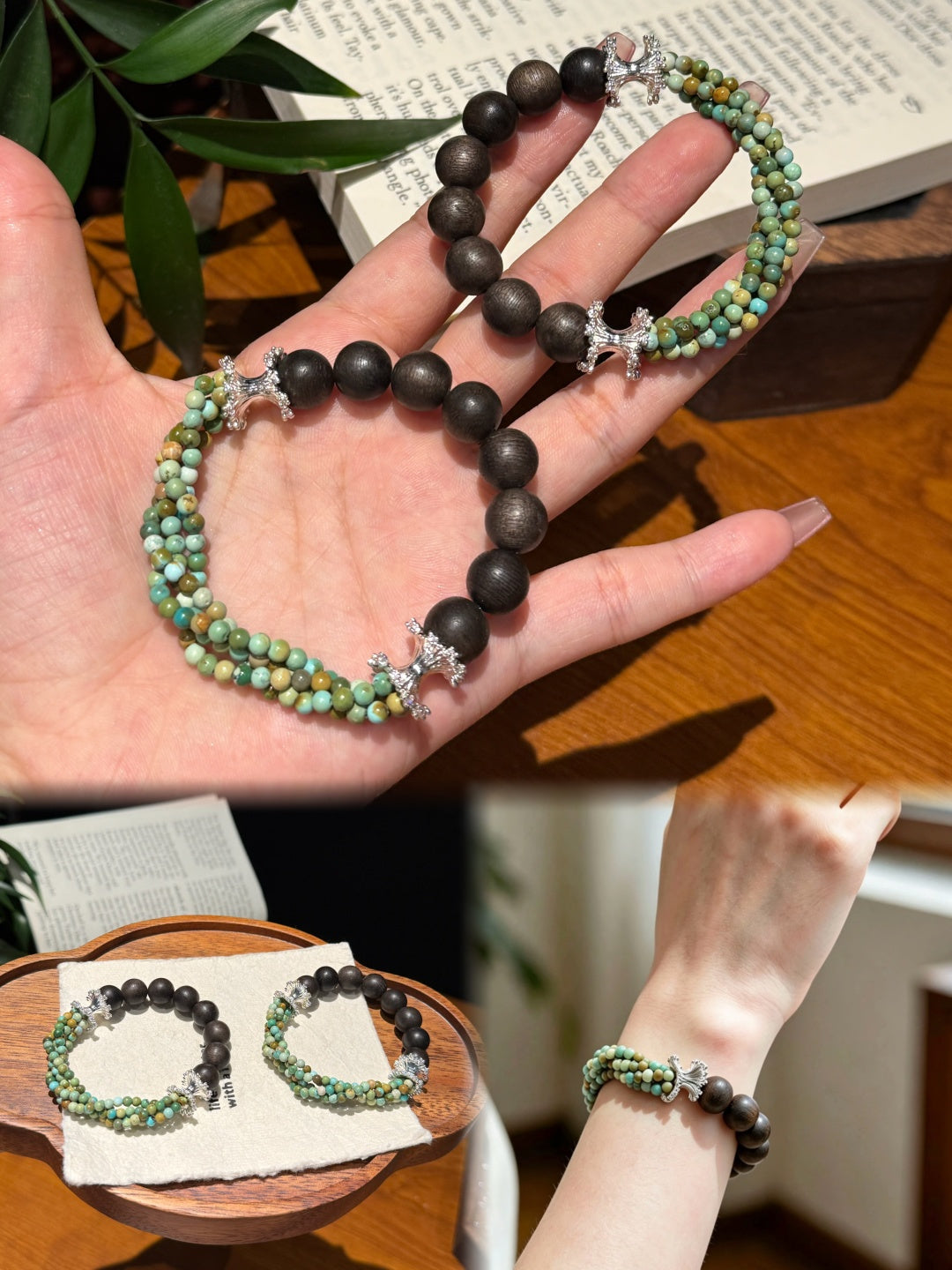 Agarwood & Turquoise Twisted Bracelet — A Wish for Serenity and Peace