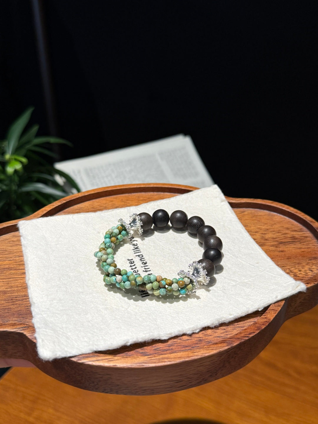 Agarwood & Turquoise Twisted Bracelet — A Wish for Serenity and Peace
