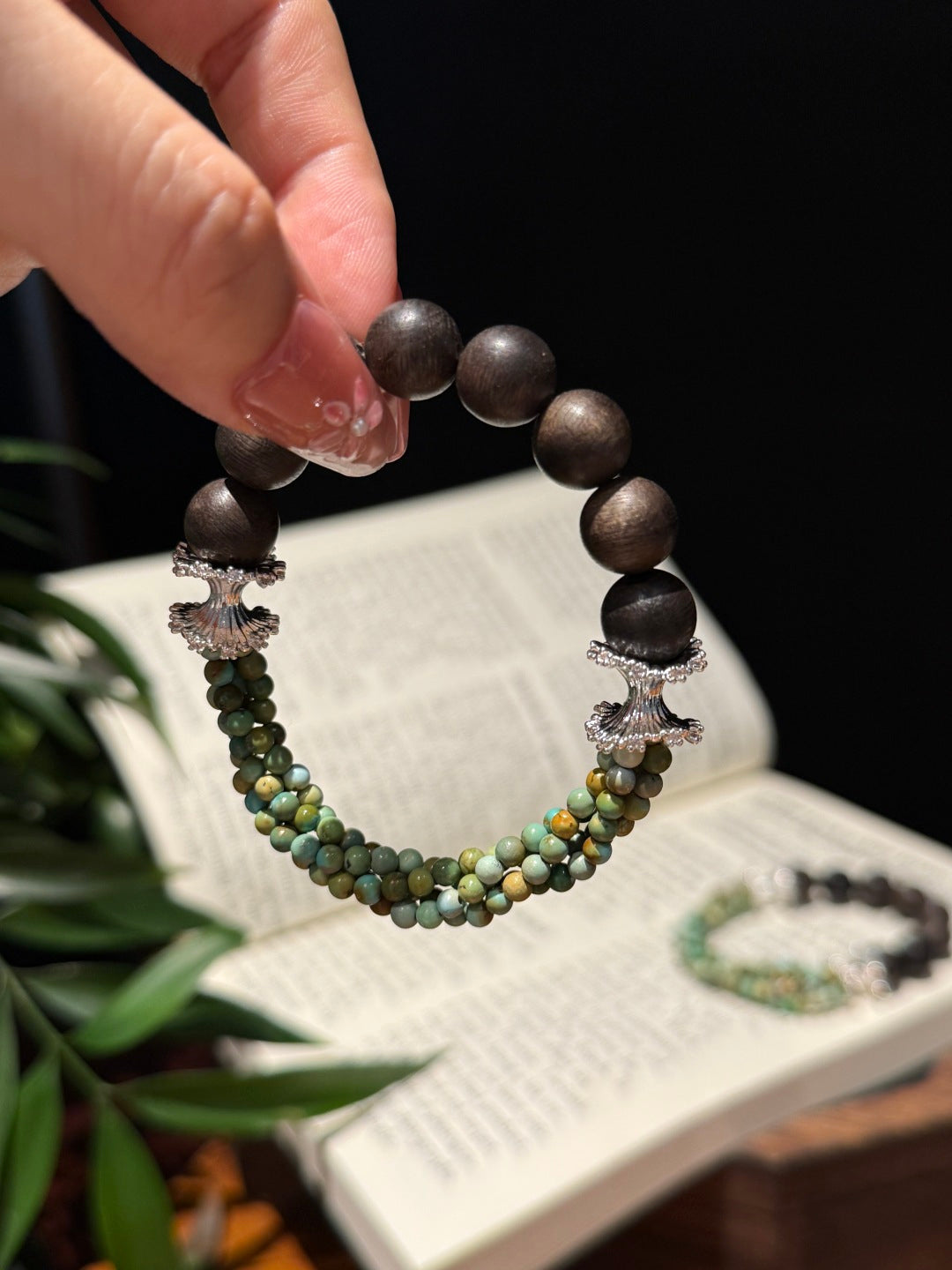 Agarwood & Turquoise Twisted Bracelet — A Wish for Serenity and Peace