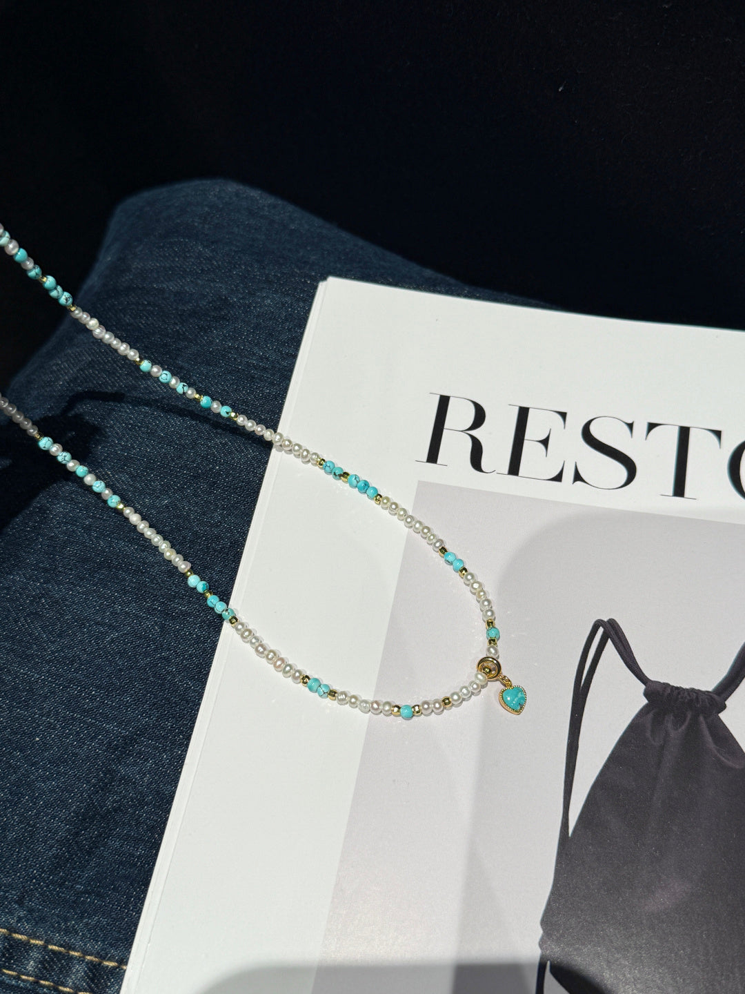 Fresh Turquoise & Pearl Beaded Necklace — A Wish for Peace and Gentle Elegance