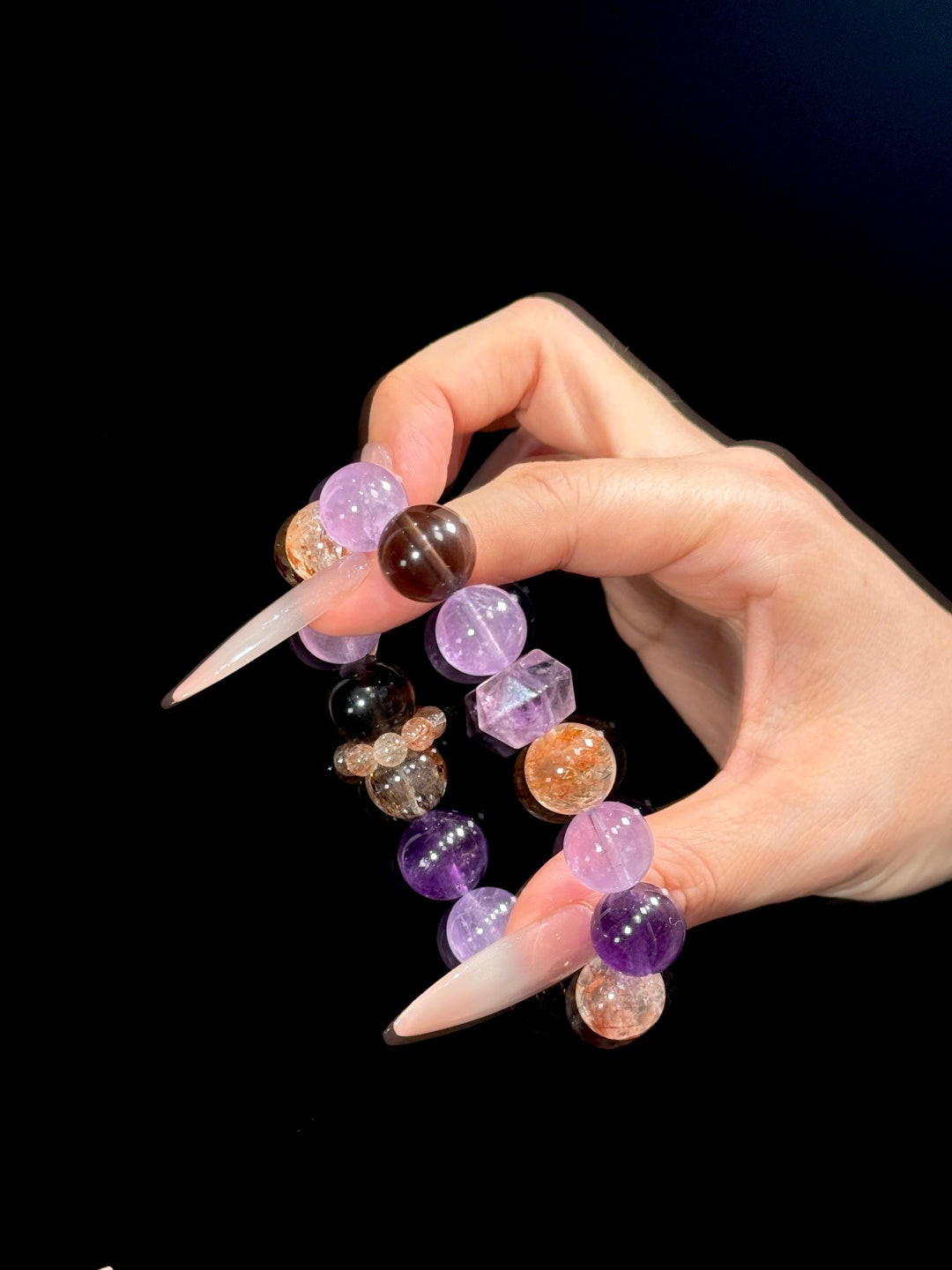 Amethyst, Black Gold Super Seven & Smoky Quartz Beaded Bracelet — A Wish for Wisdom and Inner Strength