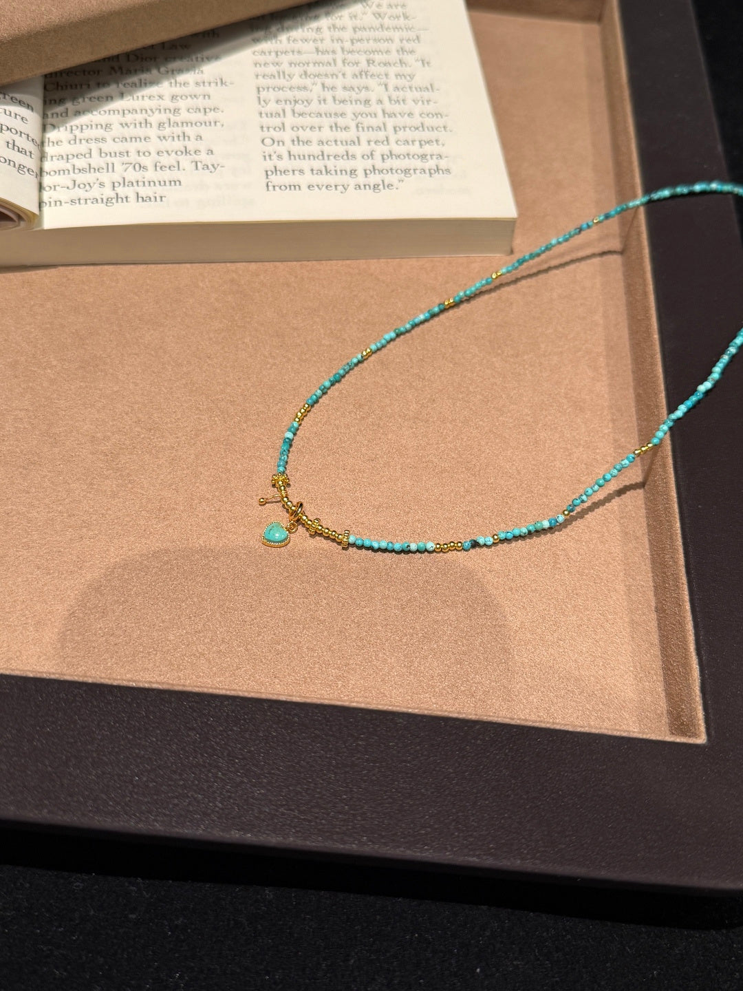 Delicate Turquoise Beaded Necklace with Gold Heart Charm — A Wish for Peace and Gentle Love