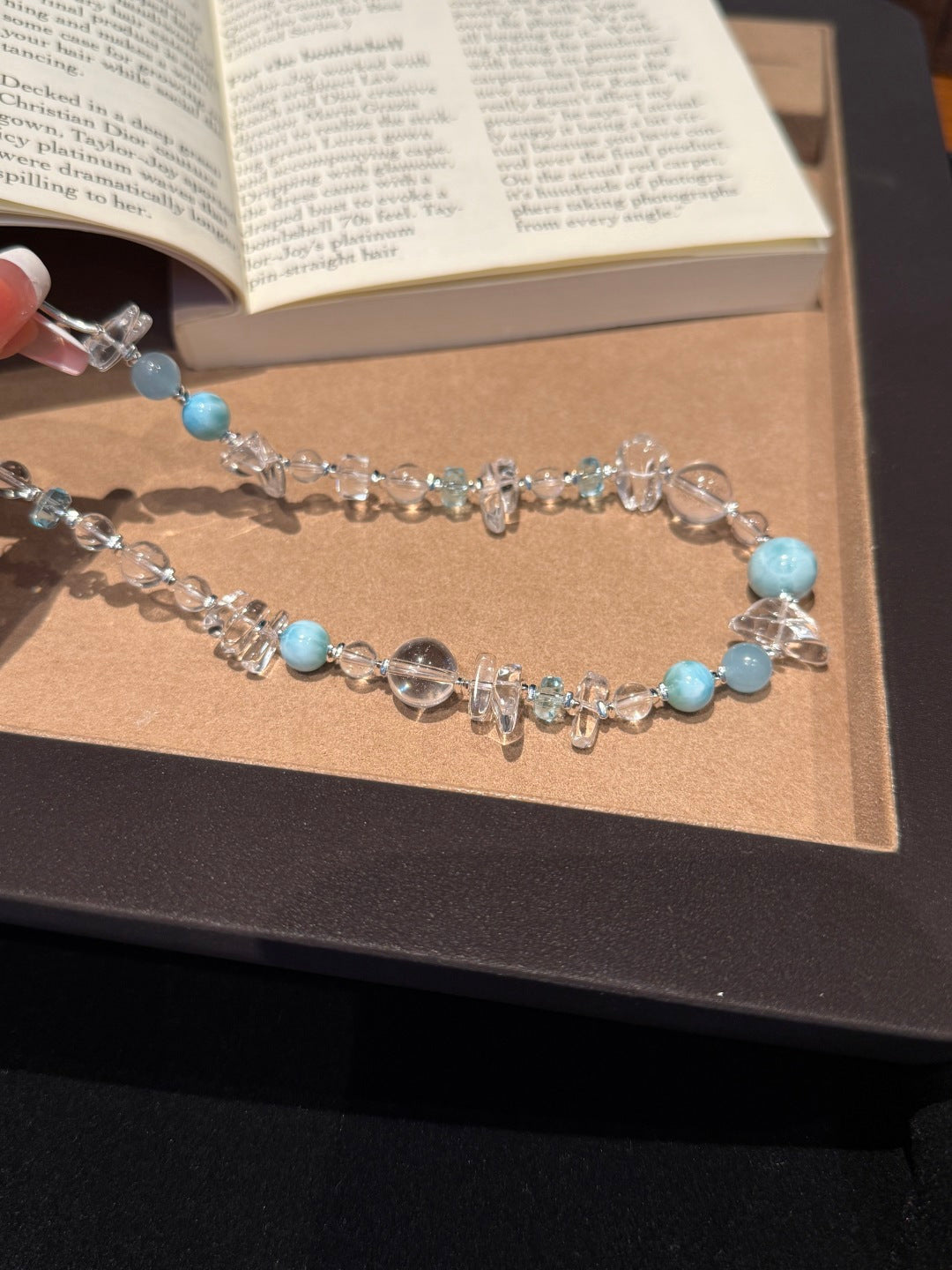 Ice-Cut Clear Quartz, Larimar & Blue Topaz Beaded Bracelet — A Wish for Calm and Emotional Balance