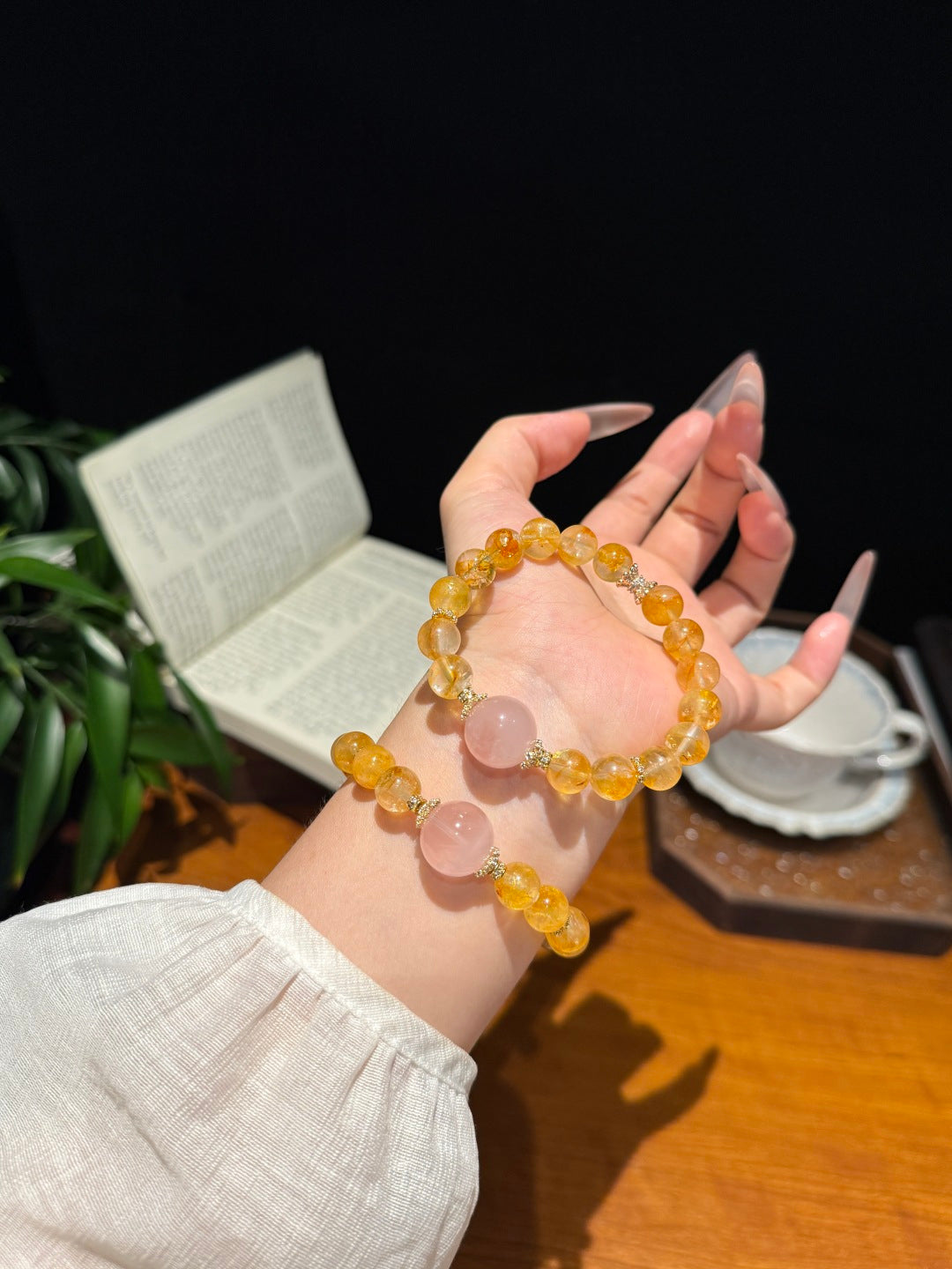 Yellow Hematoid Quartz & Rose Quartz Beaded Bracelet — A Wish for Golden Vitality and Gentle Love