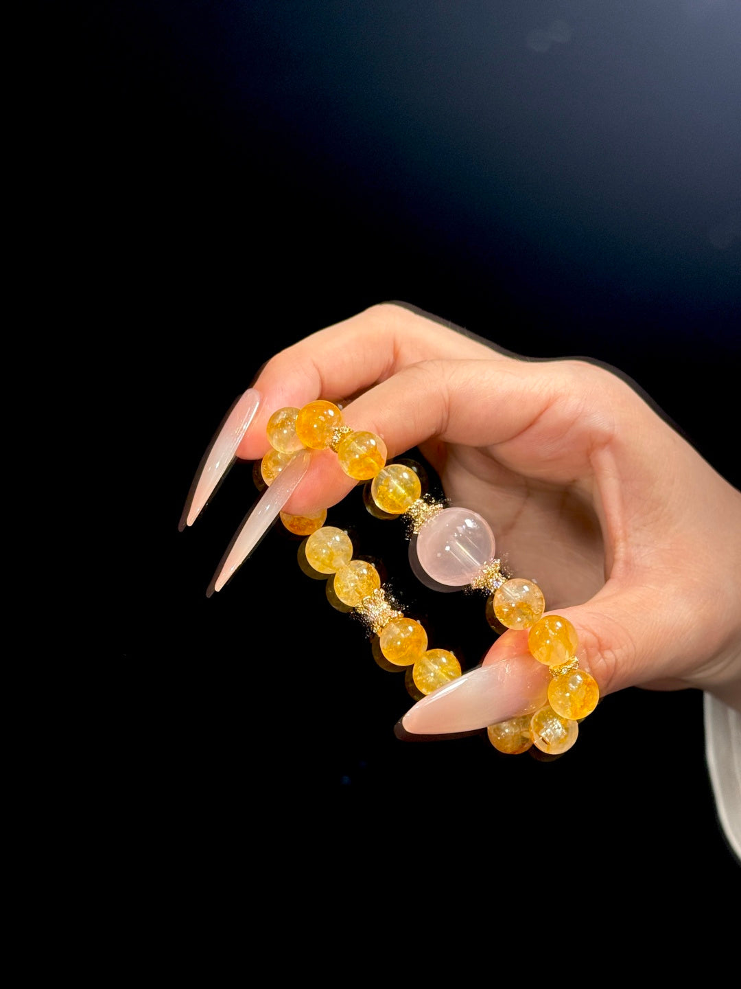Yellow Hematoid Quartz & Rose Quartz Beaded Bracelet — A Wish for Golden Vitality and Gentle Love