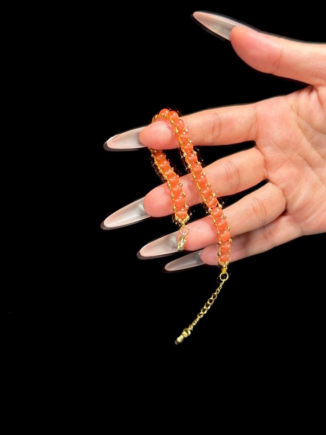 South Red Agate Beaded Bracelet with Gold Accents — A Wish for Good Fortune and Peace