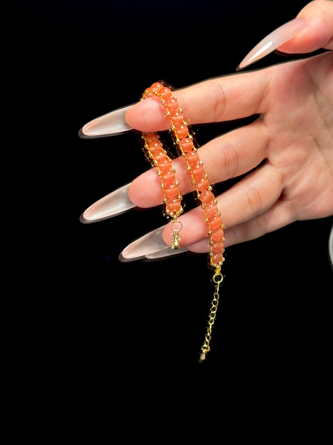 South Red Agate Beaded Bracelet with Gold Accents — A Wish for Good Fortune and Peace