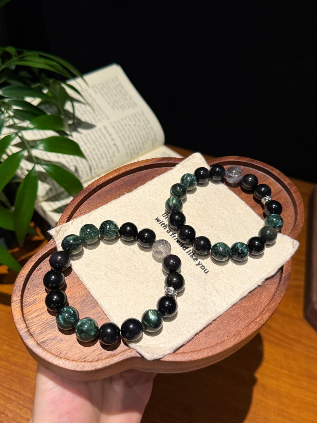 Black Obsidian, Seraphinite & Herkimer Diamond Beaded Bracelet — A Wish for Power and Protection