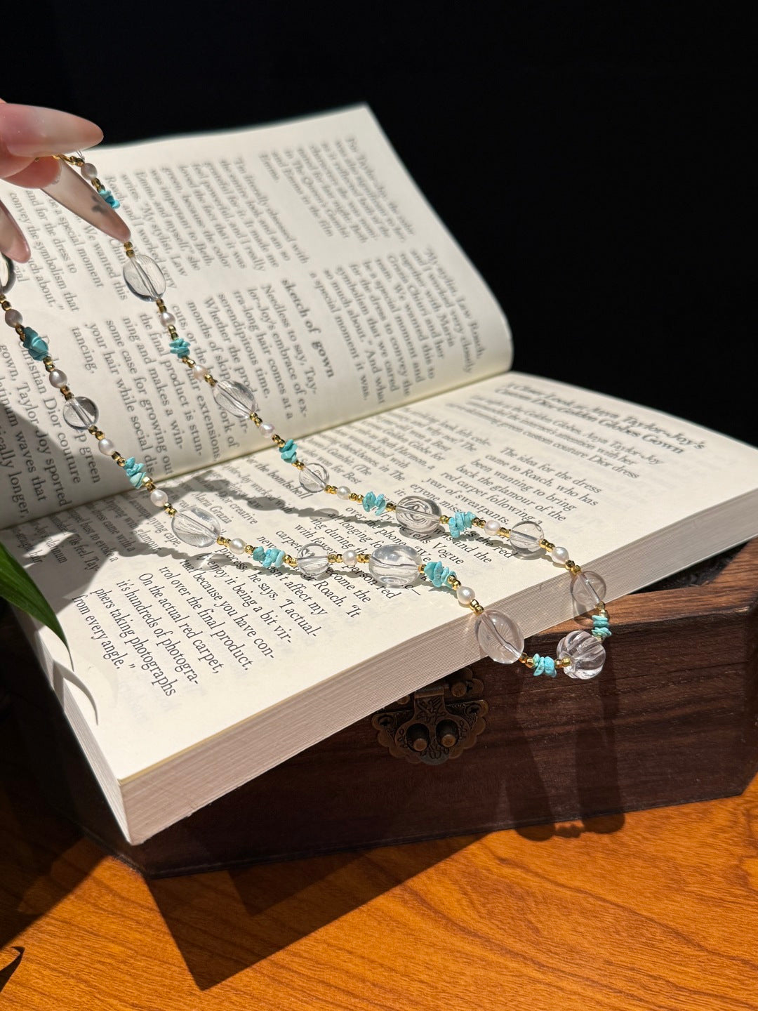 Clear Quartz & Turquoise Beaded Necklace with Gold Accents — A Wish for Clarity and Tranquil Peace