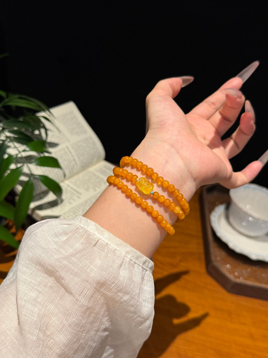 Vintage Amber Multi-Layer Bracelet with Pi Xiu Charm & Jade Ring — A Wish for Wealth and Timeless Grace