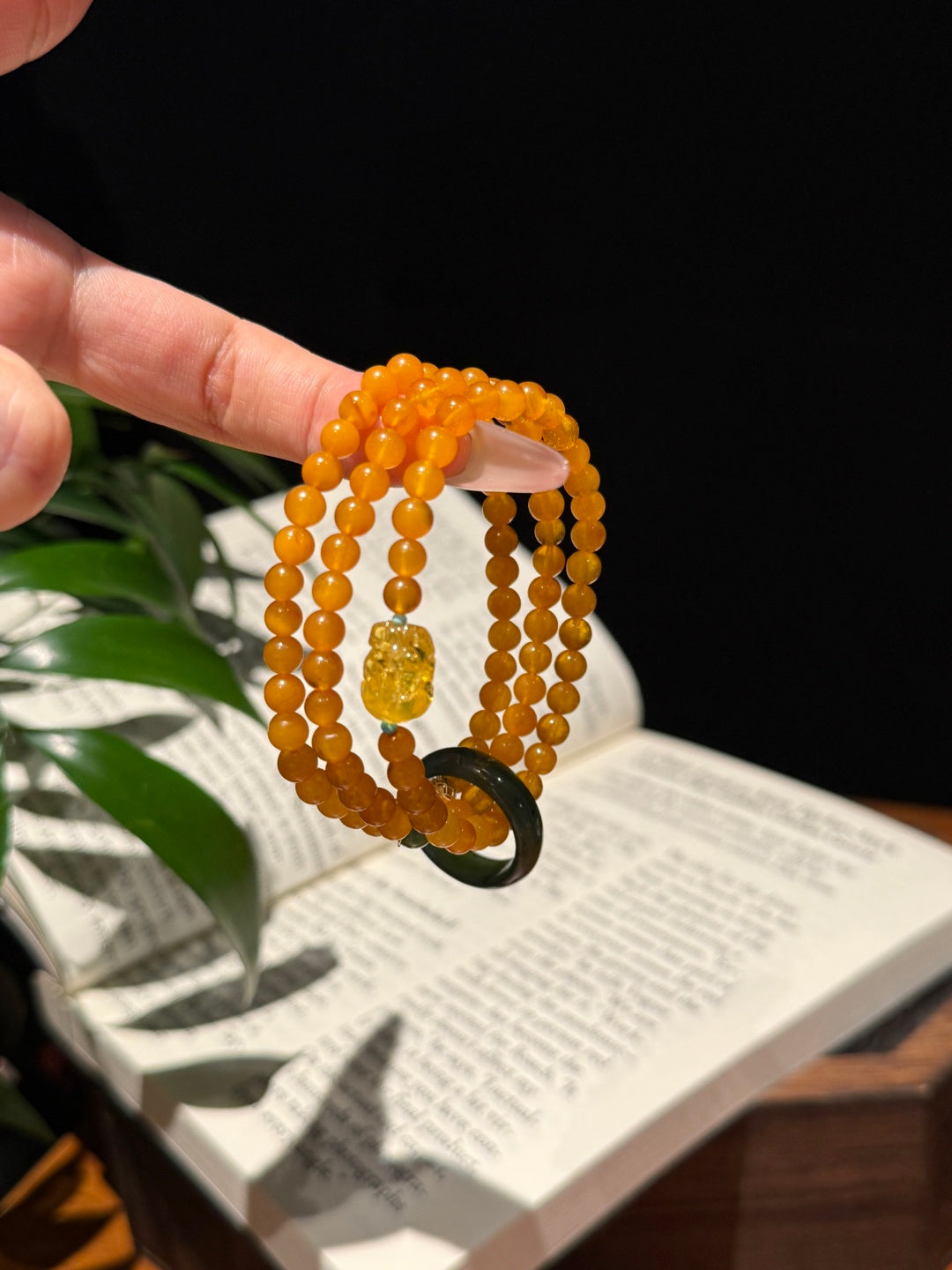 Vintage Amber Multi-Layer Bracelet with Pi Xiu Charm & Jade Ring — A Wish for Wealth and Timeless Grace