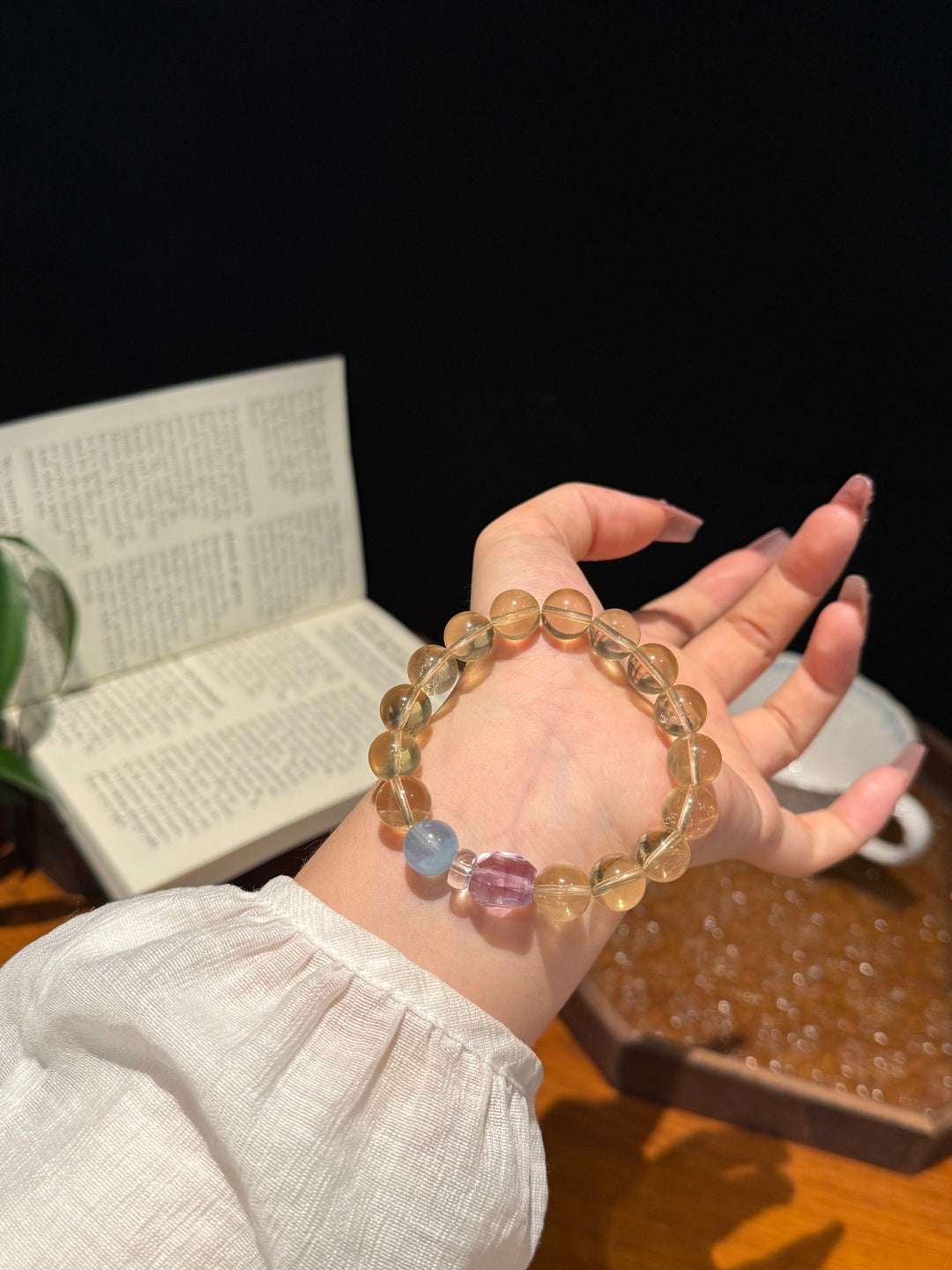 Citrine, Amethyst & Blue Topaz Beaded Bracelet with Clear Quartz — A Wish for Wealth and Inner Peace