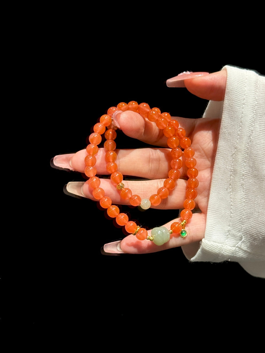 South Red Agate Multi-Strand Bracelet with Hetian Jade & Jadeite Gourd — A Wish for Peace and Blessings