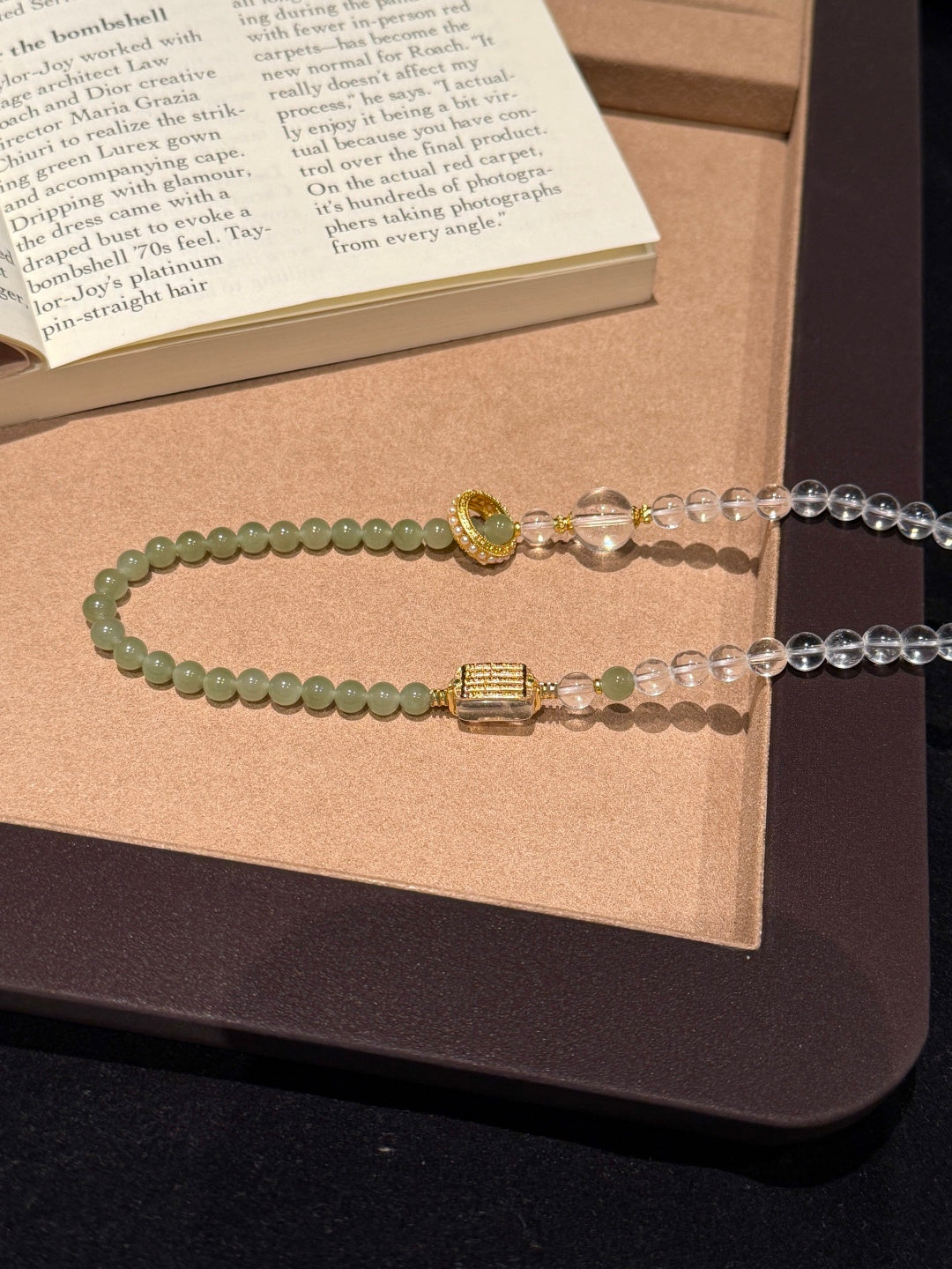 Clear Quartz & Hetian Jade Multi-Strand Bracelet with Five-Directive Mantra — A Wish for Clarity and Inner Peace