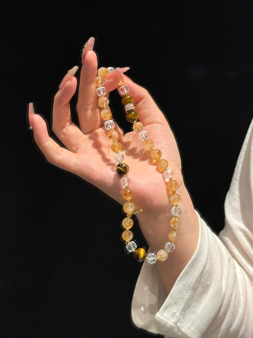 Tiger's Eye, Yellow Crystal & Clear Quartz Multi-Wrap Bracelet – Golden Gemstone Jewelry