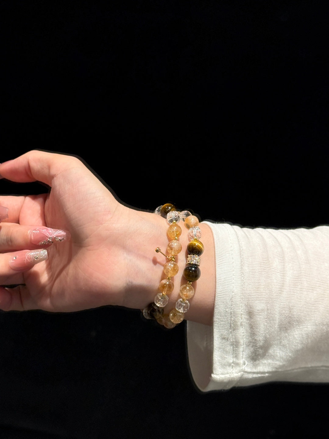 Tiger's Eye, Yellow Crystal & Clear Quartz Multi-Wrap Bracelet – Golden Gemstone Jewelry