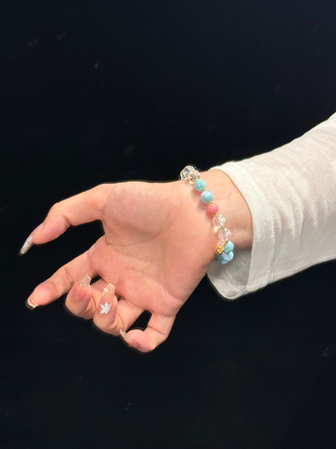 Larimar & Clear Quartz Beaded Bracelet with Vintage Amber and Rhodochrosite — A Wish for Ocean Calm and Inner Peace