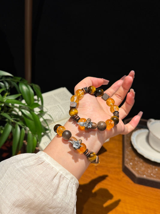 Golden Flower Crystal Bracelet with Tiger's Eye – Courage & Abundance