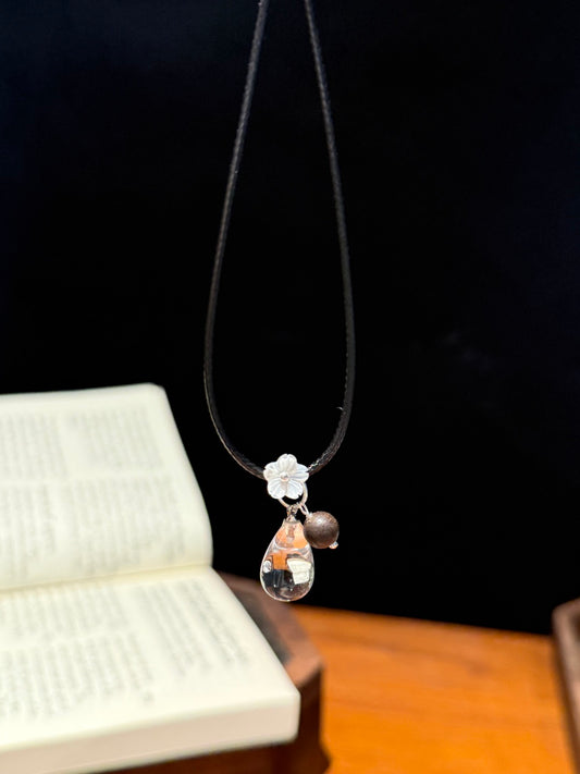 Clear Quartz Pendant Necklace with Shell Flower Charm