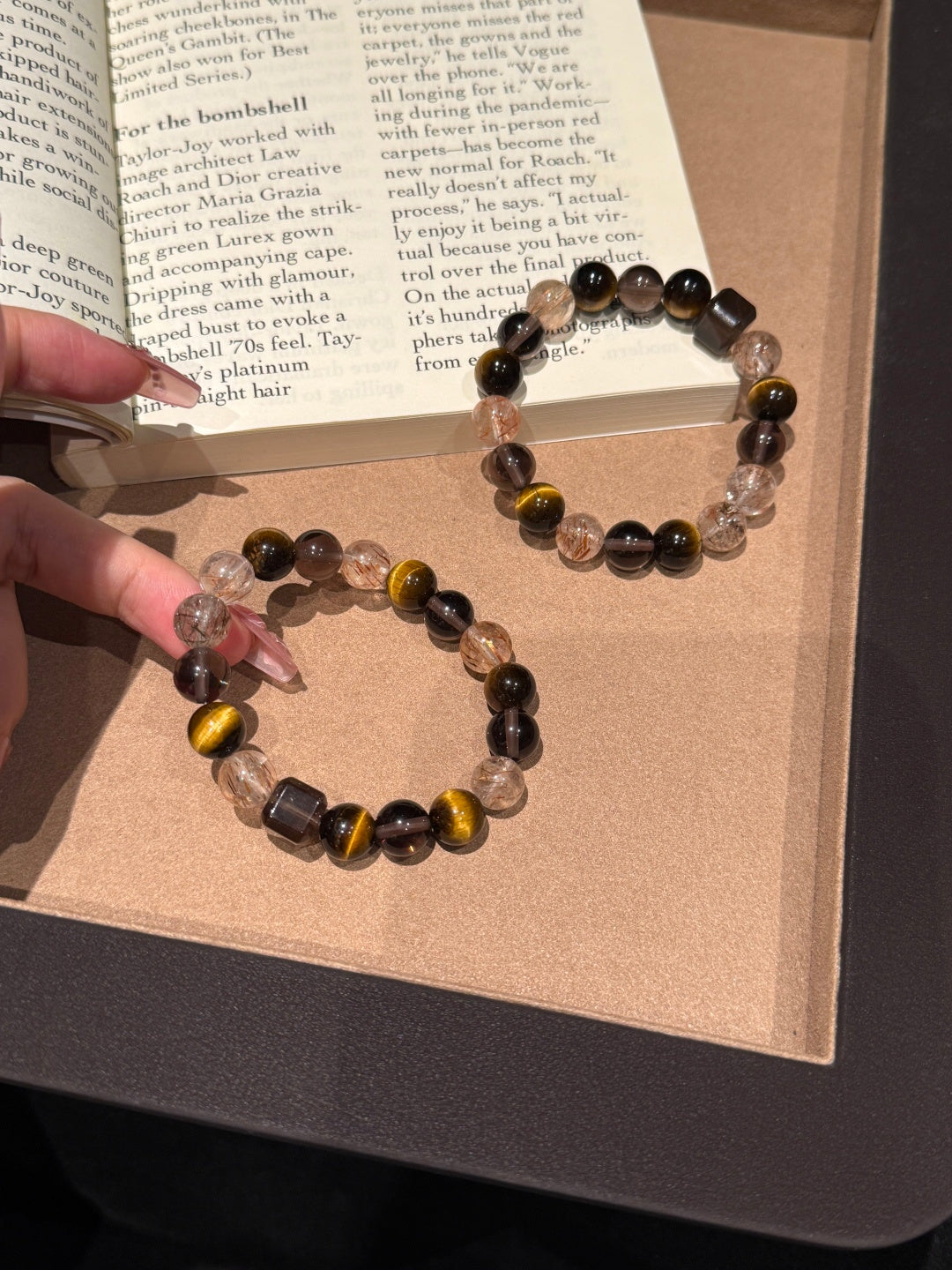 Tiger's Eye, Smoky Quartz & Black Gold Super Seven Bracelet – Grounding & Inner Strength