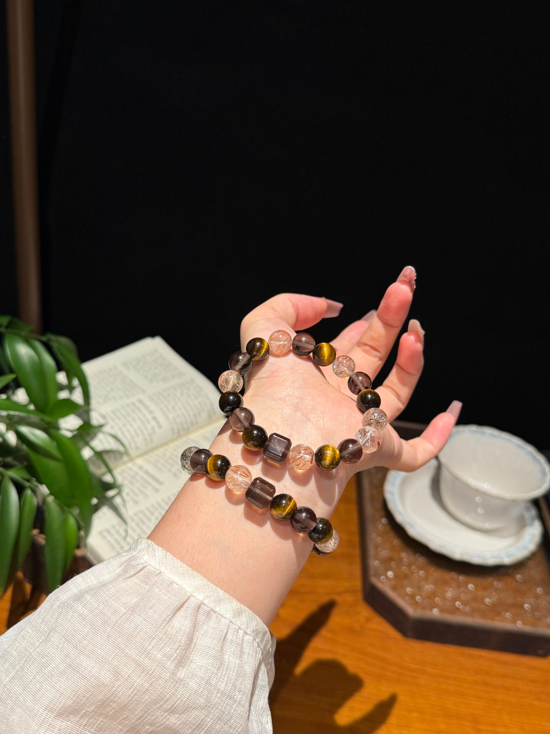 Tiger's Eye, Smoky Quartz & Black Gold Super Seven Bracelet – Grounding & Inner Strength