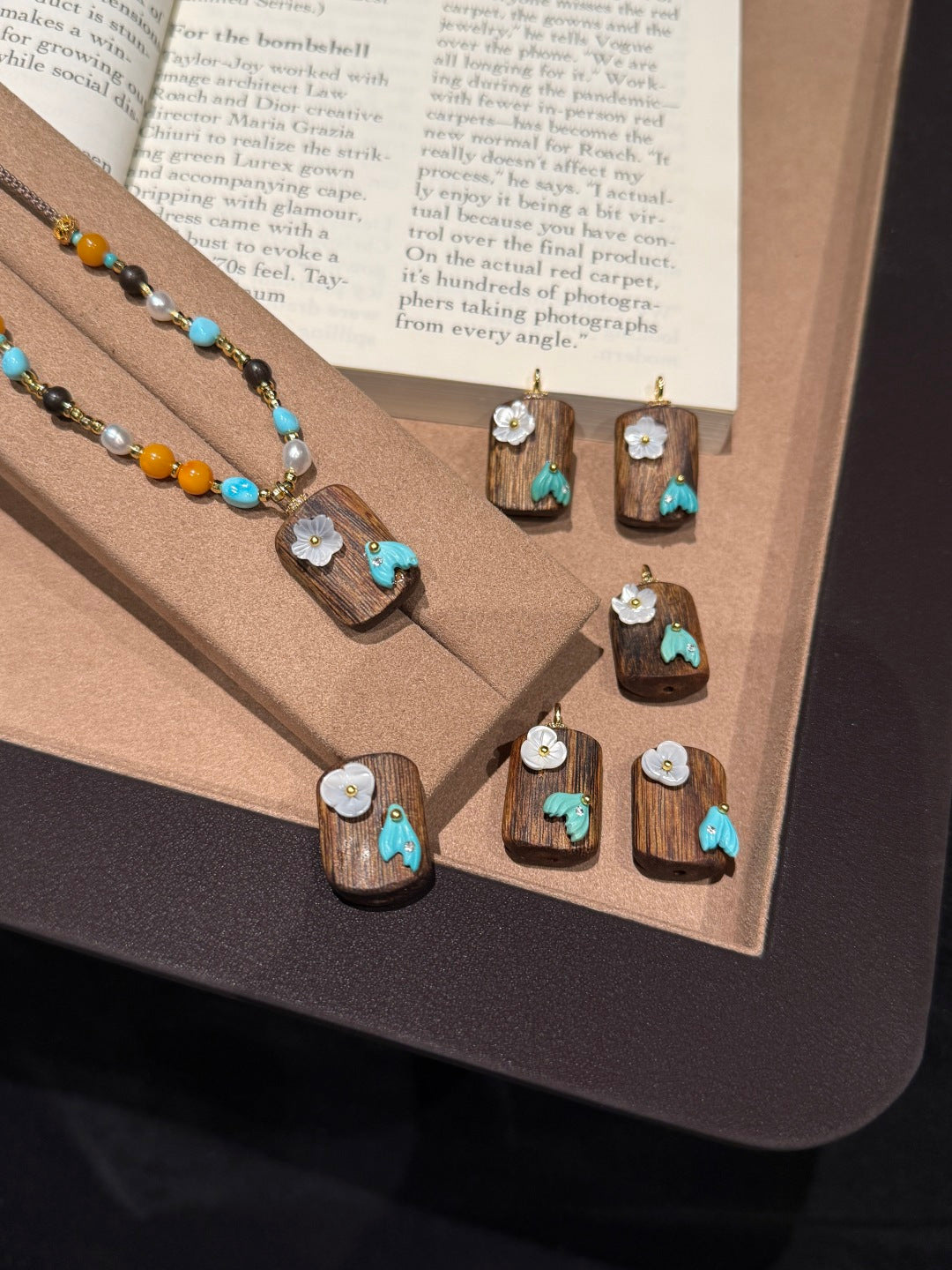 Amber & Turquoise Pendant Necklace with Agarwood – Nature-Inspired Jewelry