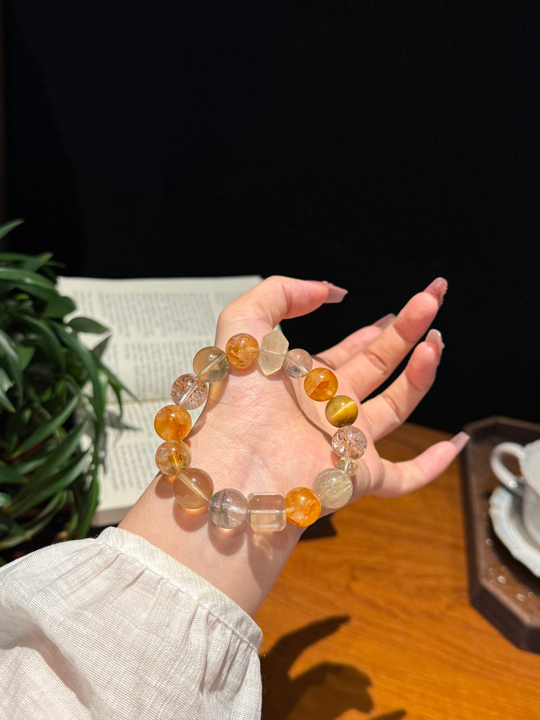 Handmade Mixed Quartz Beaded Bracelet with Golden Rutilated Quartz, Citrine and Clear Quartz